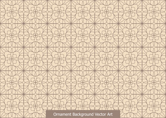 Elegant seamless ornamental pattern with intricate geometric floral motifs on a light brown background, perfect for decorative vector art.