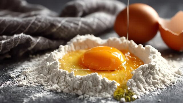 Fresh Egg Yolk in Flour Ready for Baking or Pasta Dough