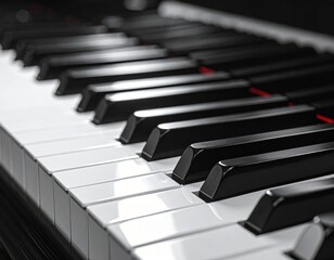 Naklejka premium A close-up image of a black and white piano keyboard shows the surface of the instrument