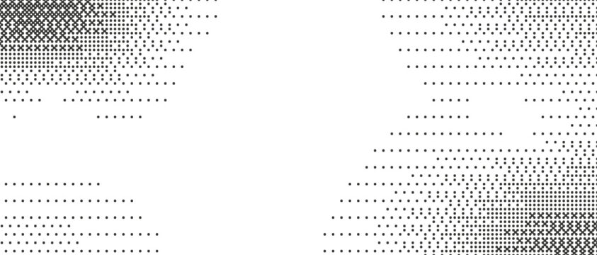 Abstract monochrome background with bitmap dither effect. Retro pixelated halftone gradation for Y2K and cyberpunk tech designs. Grainy dot texture vector illustration for digital web graphic.