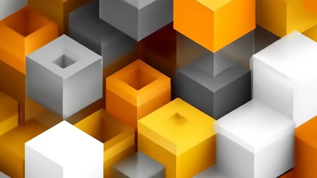 Abstract isometric rendering of geometric cube shapes, various colors, playing with light and shadow