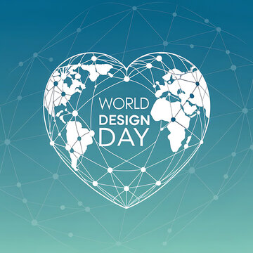 World Design Day global celebration with heart shaped world map