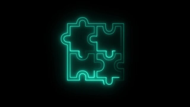 glowing neon Puzzle icon. Line, solid and filled outline colorful version, outline and filled vector sign. Plugins symbol, logo illustration, modern UI icon set
