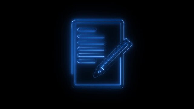 glowing neon Document with pen, form icon. line and glyph version, Sheet of paper and pencil outline and filled vector sign. linear and full pictogram.  modern office icon set