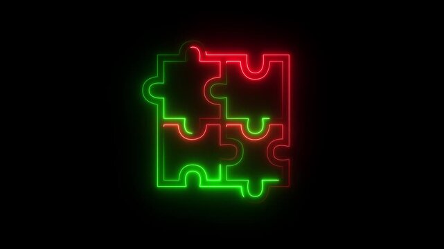 glowing neon Puzzle icon. Line, solid and filled outline colorful version, outline and filled vector sign. Plugins symbol, logo illustration, modern UI icon set