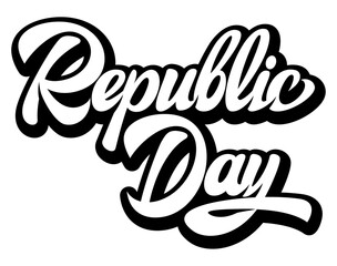 Obraz premium Bold Hand-Lettered Republic Day Typography with 3D Effect and Outline Isolated on White Background.