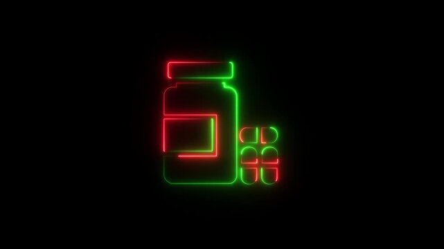 glowing neon Medical pills bottle icon. line and glyph version, outline and filled vector sign. Medicine capsule linear and full pictogram. Symbol, logo illustration, modern healthcare icon set