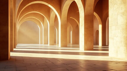 Naklejka premium Sunlit arches in an ancient hallway