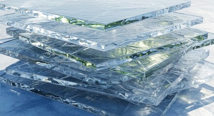 Obraz premium Stack of clear glass sheets transparent and reflective material