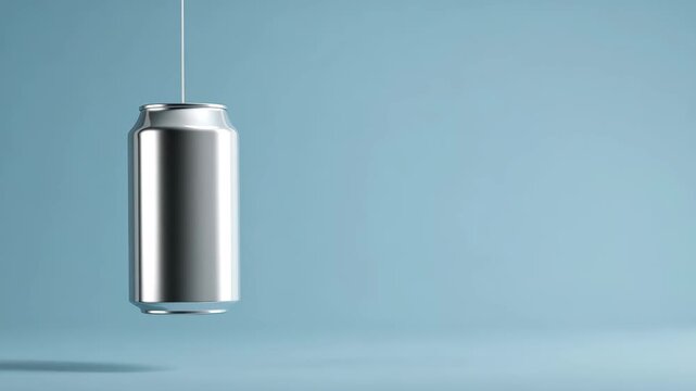 Can suspended in air with blue background showing a simple design and focus on the can shape and color with no labels or markings to identify the product
