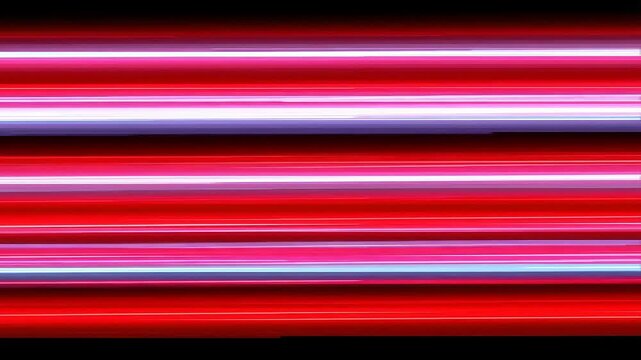 Abstract horizontal lines in shades of red, pink, blue, and white, on a black background