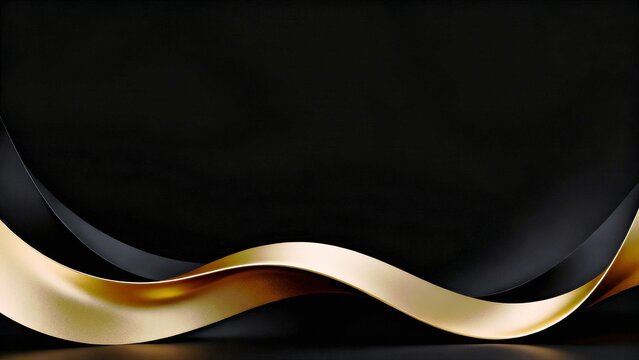Elegant black gold background with flowing gold wave lines, suitable for sharia finance reports, sharia banking presentations