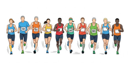 Obraz premium Diverse Group of Runners Competing in a Race.