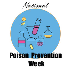 Poison Prevention Week. Flat vector illustration representing poison prevention and chemical safety