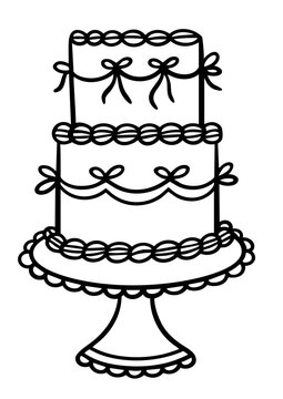 Three tier celebration cake with buttercream frosting, ribbon bows and raspberry filling, elegant decorative dessert for weddings and holidays