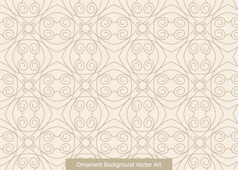 Elegant seamless ornamental pattern with intricate swirling lines and geometric shapes on a light beige background, perfect for vintage designs.