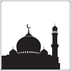 Obraz premium Silhouette of a grand mosque with domes and minarets against white background