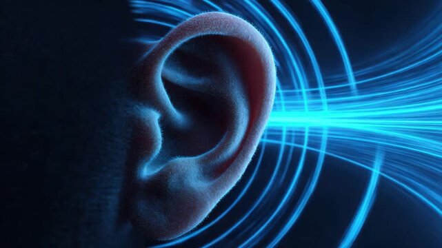 Soundwave & Ear: A striking visualization of the human ear, highlighted with vibrant energy waves, representing the powerful sense of hearing and sound perception.