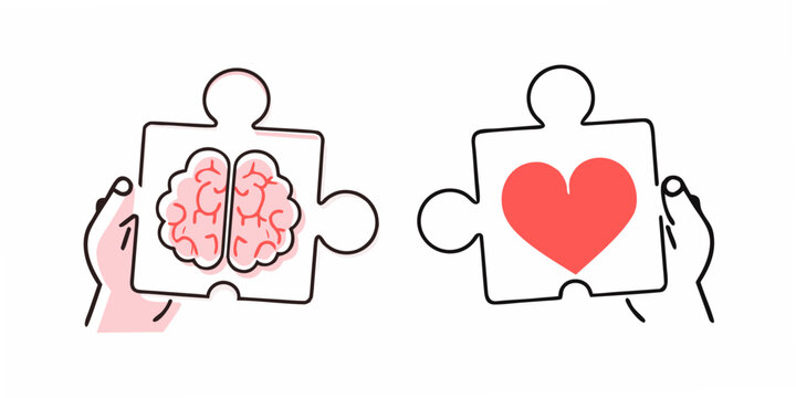 The connection between mind and heart illustrated with puzzle pieces