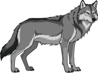 Fototapeta premium Realistic gray wolf vector illustration standing in side view, detailed wild animal design for nature, wildlife, forest, and outdoor themed projects