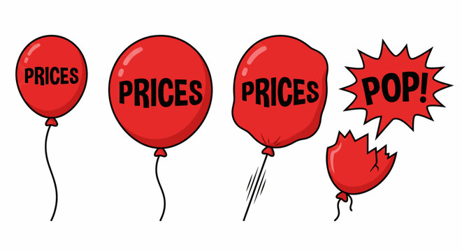 Red price balloons inflating and popping vector illustration