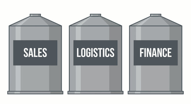 Business silos labeled sales logistics and finance vector illustration