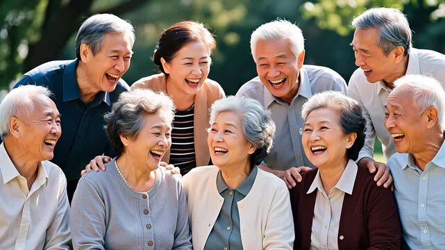 group of elderly people laughing together