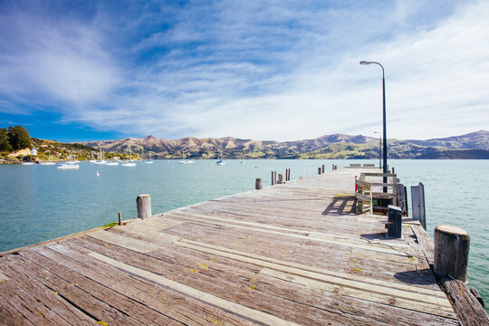 The Main Wharf Pier in the French settlement of Akaroa on Banks Peninsula in New Zealand