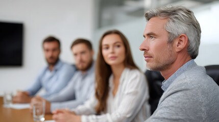 Fototapeta premium Professionals engaged in a focused business meeting in a modern conference room