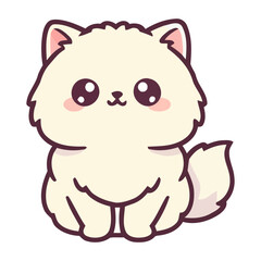 Fototapeta premium A cute cartoon illustration of a fluffy white cat with big eyes and a sweet expression