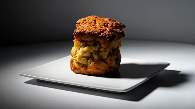 Delicious Cornbread Muffin on a White Plate - A Culinary Delight.