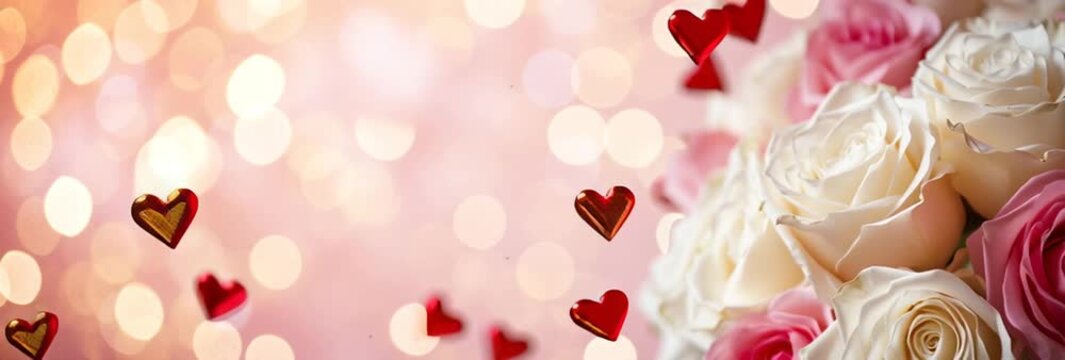 Beautiful rose bouquet surrounded by glowing hearts and warm light, perfect for Valentine&rsquo;s Day videos, romantic stories, and wedding visuals.