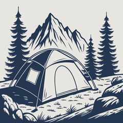 Rugged Mountain Tent Camping Outline