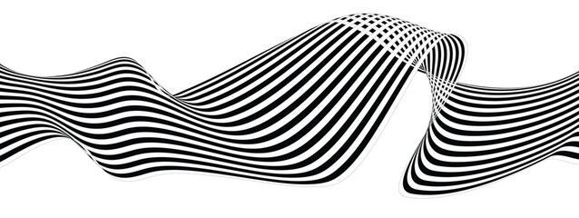 Abstract 3D Line Wave Background in Black and White Vector