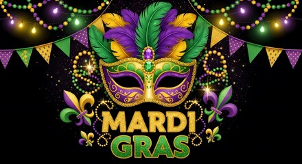 Vibrant mardi gras mask and decorations