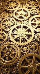 Obraz premium Intricate metallic rotating mechanisms are meshed closely together creating a complex structure