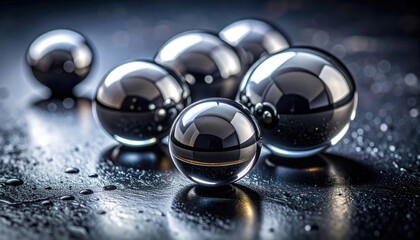 Glistening Mercury Droplets Reflecting Light on a Dark Surface