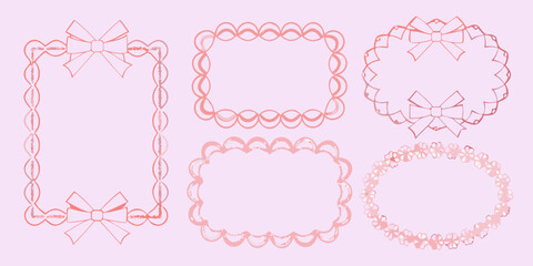 Delicate pink frames and ribbons a collection of ornamental design elements