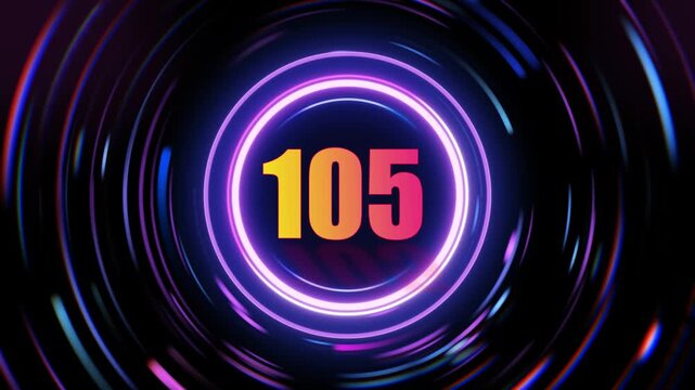 Neon number 105 purple circles gradient animation