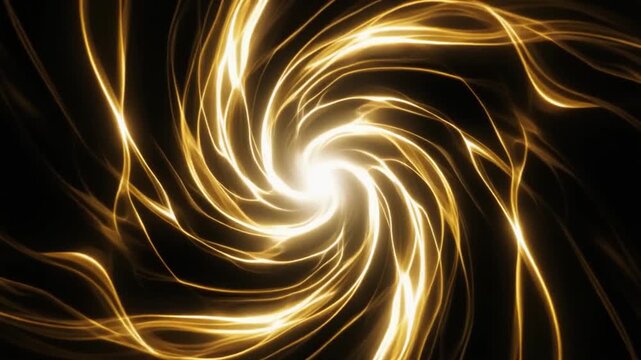 Black background bright golden white swirls forming magnetic vortex motion glowing ambience cascading softly surreal cinematic futuristic ethereal atmosphere glow layers