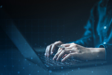 Abstract digital particle and data network concept with glowing connections and global technology structure. Represents big data, innovation, communication systems, and advanced infrastructure.