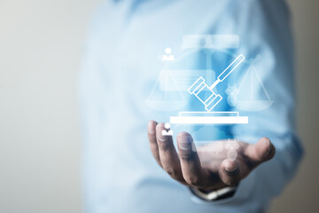 Concept of AI ethics and legal responsibility showing artificial intelligence, justice, and...