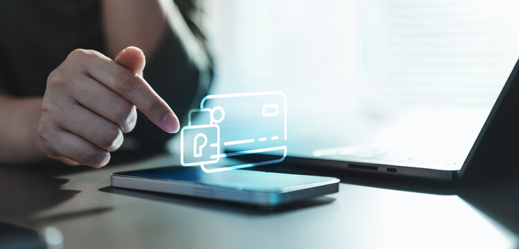 Digital banking security concept showing credit card freeze and lock feature on mobile app. Represents virtual card control, secure payment, stolen or lost card protection, online transaction safety.