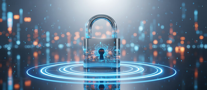 Cyber Security Protection Concept with Digital Padlock and Data Privacy Network Background