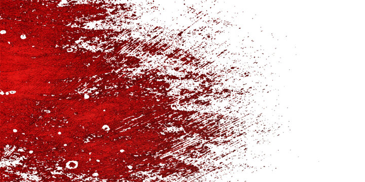 Red and white abstract watercolor background featuring a grunge paint splatter texture with blood ink splashes and artistic powder patterns for a Christmas card or heart design wallpaper