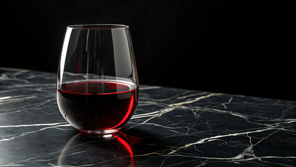 Elegant red wine glass filled with rich crimson liquid placed on luxurious marble surface enhancing sophistication and indulgence transparent background