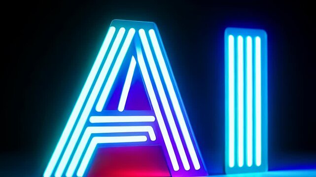 Neon AI Letters Glowing in Dark
