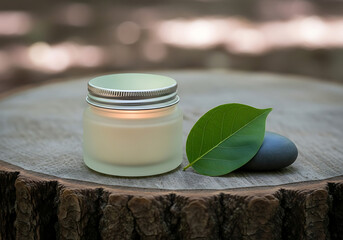 Zen Organic Skincare Cream Jar on Timber, Minimalist Natural Beauty Product Display