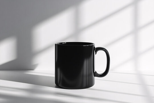 black ceramic mug on the white background Reflection Shadow