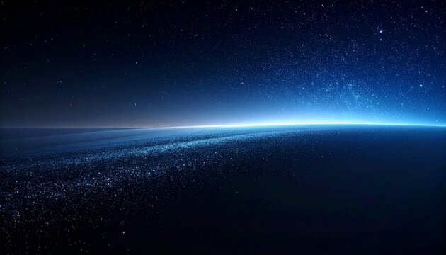 Deep cosmic space gradient with starry nebula glow and dark blue horizon